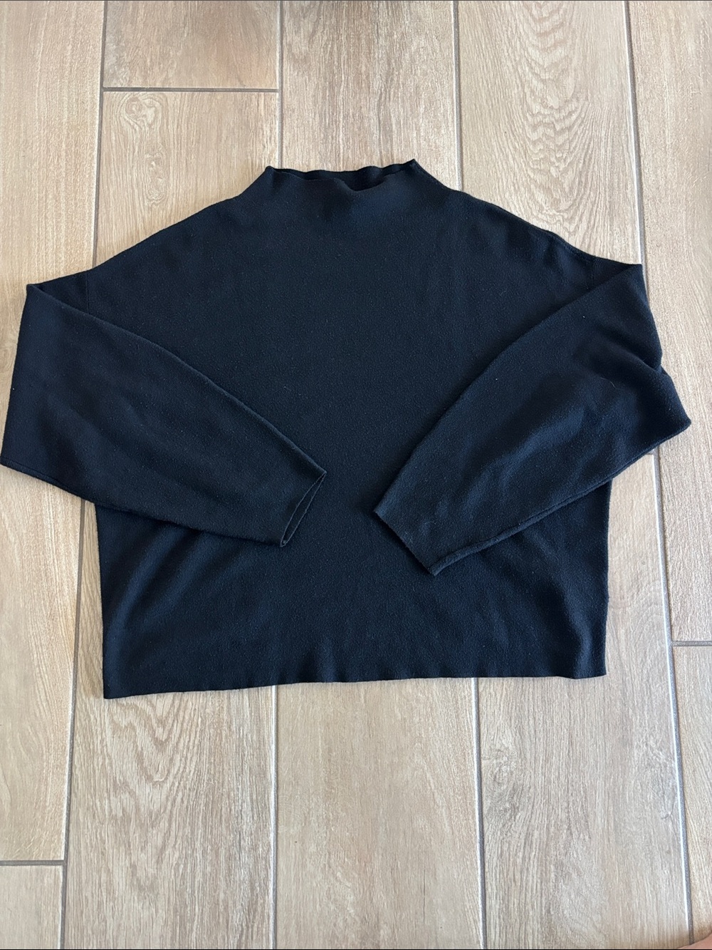 H&M Black Ribbed Wool Blend Mock-Neck Sweater